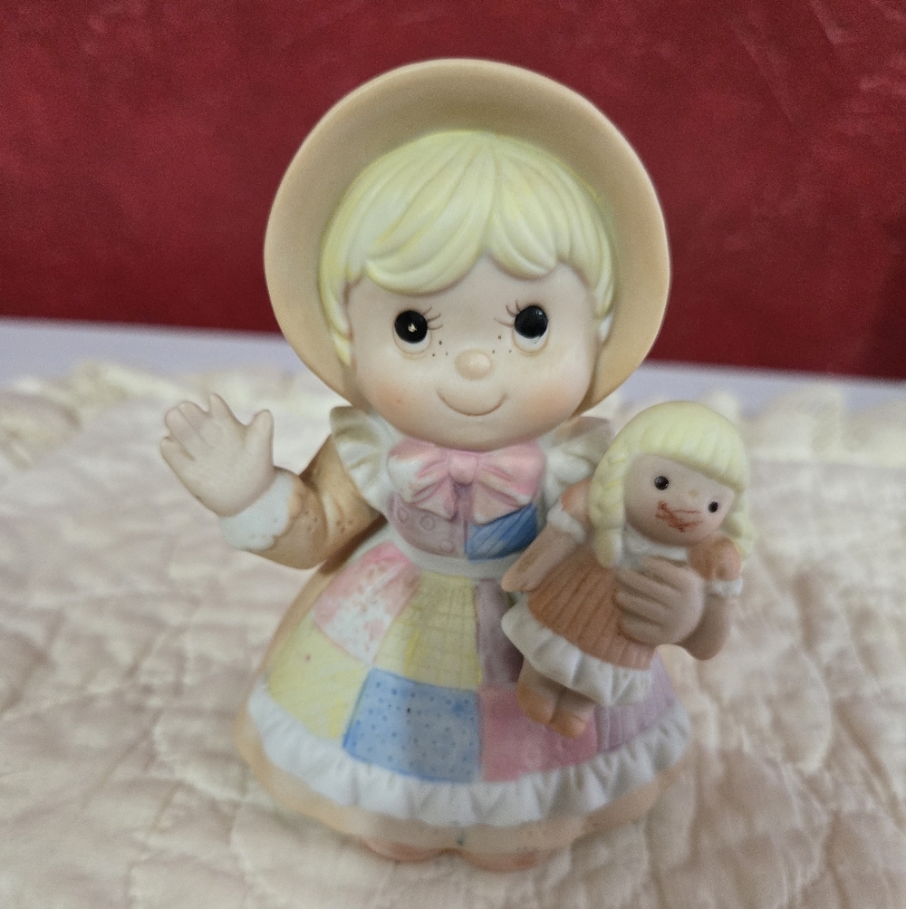 Home Interiors Patchwork Doll Figurine with Blonde Hair